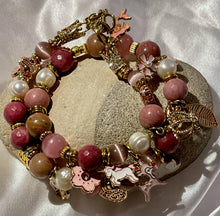 Load image into Gallery viewer, Exotic Rhodonite and Pink Cat Eye Quartz Gemstone Tibetan Double Wrap Bracelet