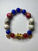 Load image into Gallery viewer, Blue & Red Agate, Red Jasper and Marbled White Howlite Gemstone Stretch Bracelet