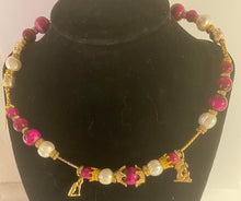Load image into Gallery viewer, Exotic Fuchsia Pink Tiger Eye and Cultured Pearl Gemstone Tibetan Double Wrap Bracelet