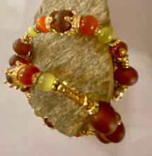 Load image into Gallery viewer, Exotic Matte Red Carnelian, Red Zagste and Yellow Cat Eye Quartz Gemstone Tibetan Double Wrap Bracelet