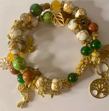 Load image into Gallery viewer, Exotic Green Jasper, White Howlite, Green Agate, Sunstone and Dragon Vein Agate Gemstone Tibetan Double Wrap Bracelet