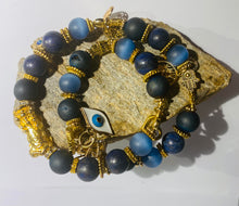 Load image into Gallery viewer, Exotic Matte Blue Agate Gemstone Tibetan Double Wrap Bracelet