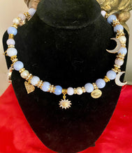 Load image into Gallery viewer, Exotic Blue Larimar and Cultured Pearl Gemstone Tibetan Double Wrap Bracelet with Agate Druzy Charms