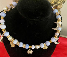 Load image into Gallery viewer, Exotic Blue Larimar and Cultured Pearl Gemstone Tibetan Double Wrap Bracelet with Agate Druzy Charms