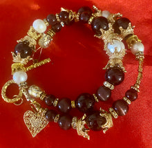 Load image into Gallery viewer, Exotic Garnet and White Cultured Pearl Gemstone Tibetan Double Wrap Bracelet
