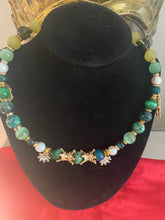 Load image into Gallery viewer, Exotic Aveturine, Green Agate, Green Tiger Eye, Yellow Matte Agate and White Cultured Pearl Gemstone Tibetan Double Wrap Bracelet