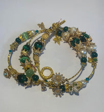 Load image into Gallery viewer, Exotic Green Tiger Eye, Light Green Cat Eye Quartz, Agate and White Cultured Pearl Gemstone Tibetan Triple Wrap Bracelet
