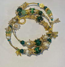 Load image into Gallery viewer, Exotic Green Tiger Eye, Light Green Cat Eye Quartz, Agate and White Cultured Pearl Gemstone Tibetan Triple Wrap Bracelet