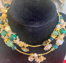 Load image into Gallery viewer, Exotic Green Tiger Eye, Light Green Cat Eye Quartz, Agate and White Cultured Pearl Gemstone Tibetan Triple Wrap Bracelet