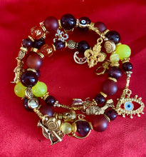 Load image into Gallery viewer, Exotic Matte Carnelian, Deep Red Garnet, Light Yellow Quartz and Red Agate Gemstone Tibetan Triple Wrap  Bracelet