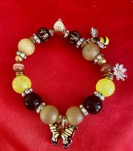 Load image into Gallery viewer, Exotic Black Agate, Light Yellow Cat Eye Quartz Gemstone Tibetan Stretch Bracelet with Cute Charms