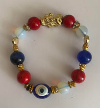 Load image into Gallery viewer, Exotic Red Agate, Blue Tiger Eye and White Opal Gemstone Tibetan Stretch Bracelet
