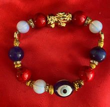 Load image into Gallery viewer, Exotic Red Agate, Blue Tiger Eye and White Opal Gemstone Tibetan Stretch Bracelet