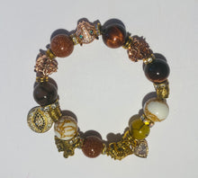 Load image into Gallery viewer, Exotic Brown Tiger Eye, White Howlite, Dragon Vein Agate and Sunstone Gemstone Tibetan Stretch Bracelet