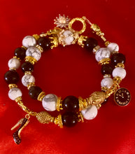 Load image into Gallery viewer, Exotic Black Agate and White Howlite Gemstone Tibetan Double Wrap Bracelet with Charms