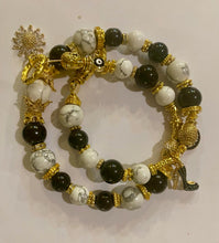 Load image into Gallery viewer, Exotic Black Agate and White Howlite Gemstone Tibetan Double Wrap Bracelet with Charms