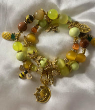 Load image into Gallery viewer, Exotic Green Agate Gemstone Double Wrap Bracelet with Bee, Pineapple, Moon Charms