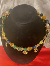 Load image into Gallery viewer, Exotic Yellow, Blue & Green Tiger Eye, Agate & Pearl Gemstone Double Wrap Bracelet with Egyptian Charms