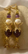Load image into Gallery viewer, Exotic Amethyst & Pearl Gemstone Tibetan Dangle Earrings
