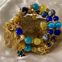 Load image into Gallery viewer, Yellow Tiger Eye & Blue Jasper Gemstone Double Wrap Bracelet