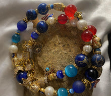 Load image into Gallery viewer, Exotic Red Agate Pearl & Blue Jasper Double Wrap Bracelet