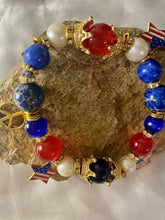 Load image into Gallery viewer, Exotic Blue & Red Agate White Pearl Gemstone American Flag Stretch Bracelet