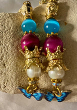 Load image into Gallery viewer, Pink & Turquoise Butterfly Gemstone Tibetan Dangle Earrings