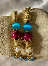 Load image into Gallery viewer, Pink & Turquoise Butterfly Gemstone Tibetan Dangle Earrings