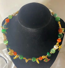 Load image into Gallery viewer, Exotic Green, Orange Tiger Eye Agate & Pearl Gemstone Tibetan Double Wrap Bracelet, Fish Marine Charms