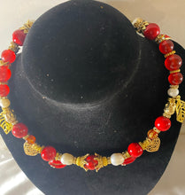 Load image into Gallery viewer, Exotic Red Agate, Red Jasper & Cultured Pearl Gemstone Tibetan Double Wrap Bracelet