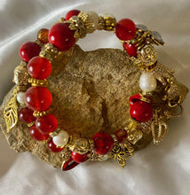 Load image into Gallery viewer, Exotic Red Agate, Red Jasper & Cultured Pearl Gemstone Tibetan Double Wrap Bracelet