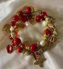 Load image into Gallery viewer, Exotic Red Agate, Red Jasper & Cultured Pearl Gemstone Tibetan Double Wrap Bracelet