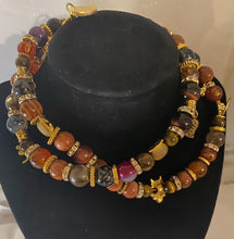 Load image into Gallery viewer, Brown Tiger Eye & Grey Dragon Vein Agate Triple Wrap Bracelet