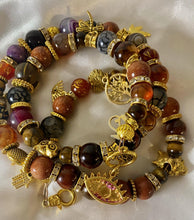 Load image into Gallery viewer, Brown Tiger Eye & Grey Dragon Vein Agate Triple Wrap Bracelet