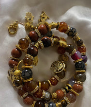 Load image into Gallery viewer, Brown Tiger Eye & Grey Dragon Vein Agate Triple Wrap Bracelet