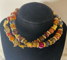 Load image into Gallery viewer, Brown Tiger Eye & Grey Dragon Vein Agate Triple Wrap Bracelet