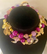 Load image into Gallery viewer, Exotic Pink Tiger Eye, Cultured Pearl & Deep Pink Jasper Gemstone Tibetan Double Wrap Bracelet