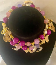 Load image into Gallery viewer, Exotic Pink Tiger Eye, Cultured Pearl & Deep Pink Jasper Gemstone Tibetan Double Wrap Bracelet