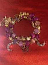 Load image into Gallery viewer, Exotic Pink Tiger Eye, Cultured Pearl & Deep Pink Jasper Gemstone Tibetan Double Wrap Bracelet