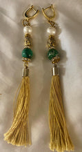 Load image into Gallery viewer, Exotic Green Jasper Gemstone Tibetan Style Dangle Earrings with Silk Tassels
