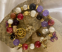 Load image into Gallery viewer, Exotic Red Agate, White Howlite, Tiger Eye & Red Jasper Gemstone Tibetan Double Wrap Bracelet