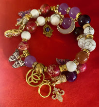 Load image into Gallery viewer, Exotic Red Agate, White Howlite, Tiger Eye & Red Jasper Gemstone Tibetan Double Wrap Bracelet