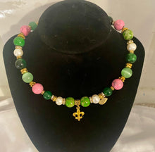 Load image into Gallery viewer, Exotic Pink & Green Jasper, Green Agate & Cultured Pearl Gemstone Tibetan Double Wrap Bracelet