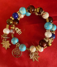 Load image into Gallery viewer, Exotic Turquoise, Tiger Eye & Pearl Gemstone Double Wrap Bracelet