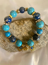Load image into Gallery viewer, Exotic Turquoise & Blue Jasper Gemstone Stretch Bracelet