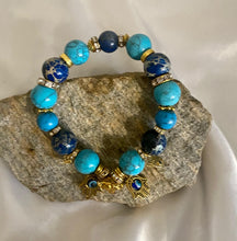 Load image into Gallery viewer, Exotic Turquoise & Blue Jasper Gemstone Stretch Bracelet