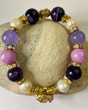 Load image into Gallery viewer, Exotic Amethyst, Violet Agate, Azurite and Cultured Pearl Gemstone Tibetan Stretch Bracelet