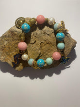 Load image into Gallery viewer, Exotic Pink Quartz, Blue Angelite & Jasper Stretch Gemstone Bracelet