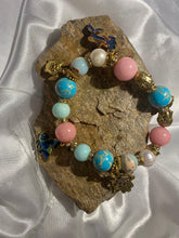Load image into Gallery viewer, Exotic Pink Quartz, Blue Angelite & Jasper Stretch Gemstone Bracelet