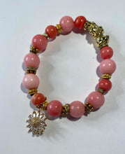 Load image into Gallery viewer, Exotic Pink Quartz & Agate with Daisy Charm Gemstone Stretch Bracelet